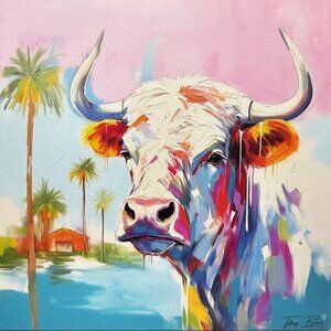 "Salt & Sage Highland Cow" by Tiffany Bohrer - Archival Giclée Print on Canvas